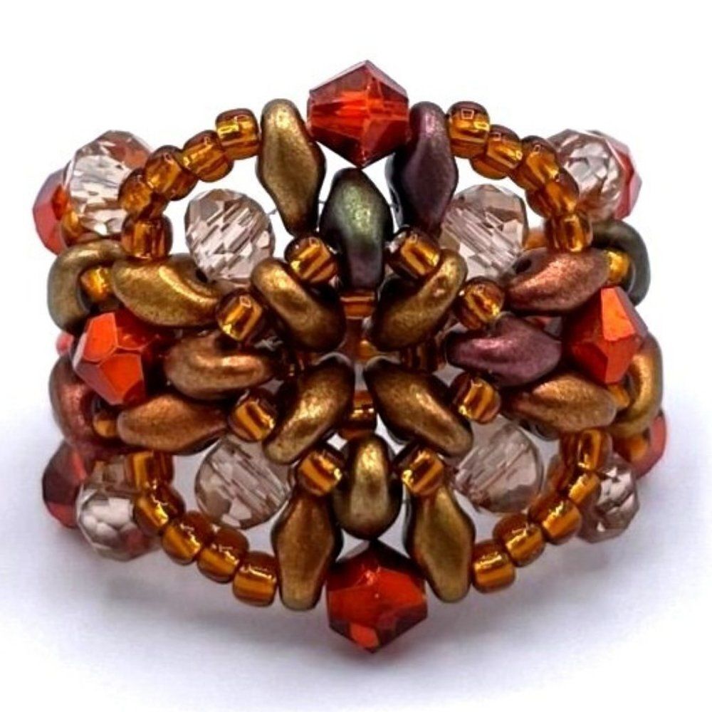 Multicolor with Burnt Orange and Topaz Crystal Beaded Statement Ring Size 7